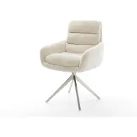DELIFE Drehstuhl Abelia-Flex mit Armlehnen Plüsch Creme-Weiß Kreuzgestell breit Edelstahl 360° drehbar Wippfunktion