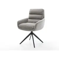 DELIFE Drehstuhl Abelia-Flex mit Armlehnen Strukturstoff Soft Grau Kreuzgestell breit Schwarz 360° drehbar Wippfunktion