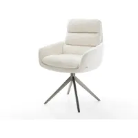 DELIFE Drehstuhl Abelia-Flex mit Armlehnen Bouclé Soft Beige Kreuzgestell breit Graphit 360° drehbar Wippfunktion
