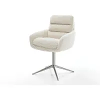DELIFE Drehstuhl Abelia-Flex mit Armlehnen Teddystoff Beige Fußkreuz Edelstahl 360° drehbar Wippfunktion