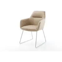 DELIFE Esszimmerstuhl Pejo-Flex Mikrofaser Beige Vintage Kufengestell Edelstahl Taschenfederkern