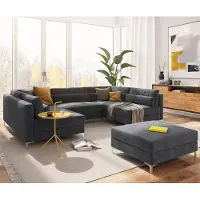 DELIFE Wohnlandschaft Elio 300x185 cm Mikrofaser Graphite mit Hocker