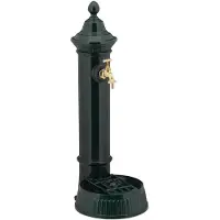 Relaxdays Standbrunnen Antik, mit Wasserhahn & Becken, HBT 72 x 26 x 31 cm, Wasserzapfsäule Garten, Terrasse, dunkelgrün