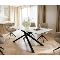 DELIFE Esstisch Edge 200x100cm Keramik LaminamStatuarietto Weiß Mittelfuß Kreuz Schwarz