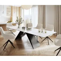 DELIFE Esstisch Edge 300x100cm Keramik LaminamStatuarietto Weiß V-Mittelfuß Schwarz