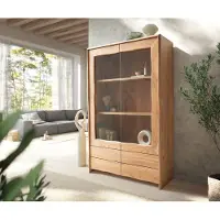 DELIFE Vitrine Live-Edge 120x190 cm Akazie Natur 2 Türen 4 Schubladen Massiv