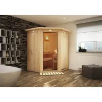 Karibu Sauna Innensauna Larin Eckeinstieg ohne Zubehör 165x165x202 cm mit Dachkranz mit Bronzierte Tür