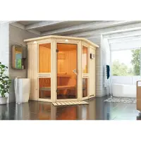 Karibu Sauna Innensauna Amelia 1 Eckeinstieg ohne Zubehör 210x184x202 cm mit Dachkranz