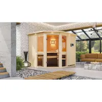 Karibu Sauna Innensauna Amelia 3 Eckeinstieg Ofen 9 KW externe Strg easy 245x210x202 cm mit Dachkranz