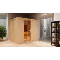 Karibu Sauna Innensauna Sodin Fronteinstieg ohne Zubehör 210x184x202 cm mit Dachkranz mit Bronzierte Tür