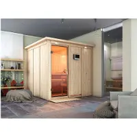 Karibu Sauna Innensauna Rodin Fronteinstieg ohne Zubehör 196x196x198 cm ohne Dachkranz mit Bronzierte Tür