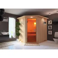 Karibu Sauna Innensauna Siirin Eckeinstieg ohne Zubehör 210x184x202 cm mit Dachkranz mit Bronzierte Tür