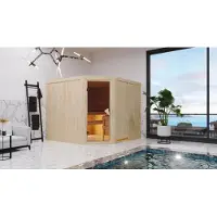 Karibu Sauna Innensauna Malin Eckeinstieg Ofen 9 KW externe Strg easy 231x196x198 cm ohne Dachkranz mit Bronzierte Tür