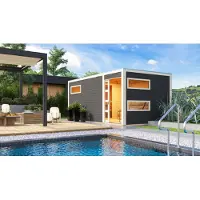 Karibu Saunahaus Außensauna Gartensauna Hygge terragrau lackiert Ofen 9 kW externe Strg easy 38mm Massivholz 508x276x221 cm