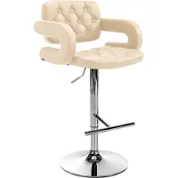 DELUKE Barhocker BURID - Kunstleder Creme 62x55x103 cm Silber | Barstuhl Höhenverstellbar Mit Lehne Drehbar Tresenhocker Tresenstuhl Kneipenhocker