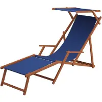 Erst-Holz Liegestuhl blau Sonnenliege Strandstuhl Deckchair Fußablage Kissen Sonnendach 10-307 F S KH