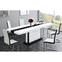 Designimpex Design Esstisch Tisch HE-555 Weiß - Schwarz Hochglanz ausziehbar 160 bis 260 cm