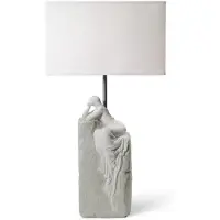 Casa Padrino Luxus Tischleuchte Grau / Weiß 30 x 20 x H. 57 cm - Designer Tischlampe mit hangefertigter Porzellan Skulptur einer meditierender Frau Mod2