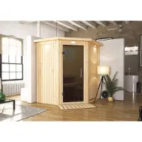 Karibu Sauna Innensauna Taurin Eckeinstieg ohne Zubehör 170x151x198 cm ohne Dachkranz mit Graphittür