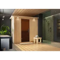 Karibu Sauna Innensauna Variado Fronteinstieg ohne Zubehör 196x118x198 cm ohne Dachkranz mit Graphittür
