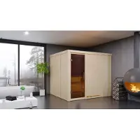 Karibu Sauna Innensauna Gobin Fronteinstieg Ofen 9 kW integr. Strg 231x196x198 cm ohne Dachkranz mit Graphittür