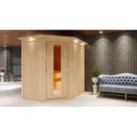 Karibu Sauna Innensauna Carin Eckeinstieg Ofen 9 kW externe Strg easy 196x151x198 cm ohne Dachkranz mit Energiespartür