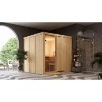 Karibu Sauna Rodin (Fronteinstieg), Ganzglastür, klar, Ofen 9 kW integr. Steuerung