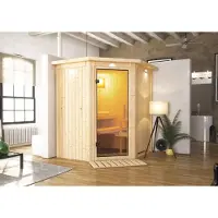 Karibu Sauna Innensauna Taurin Eckeinstieg ohne Zubehör 184x165x202 cm mit Dachkranz mit Klarglastür