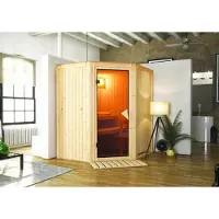Karibu Sauna Innensauna Taurin Eckeinstieg ohne Zubehör 170x151x198 cm ohne Dachkranz mit Bronzierte Tür