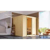 Karibu Sauna Innensauna Sodin Fronteinstieg ohne Zubehör 196x170x198 cm ohne Dachkranz mit Klarglastür