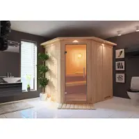 Karibu Sauna Innensauna Siirin Eckeinstieg ohne Zubehör 210x184x202 cm mit Dachkranz mit Klarglastür