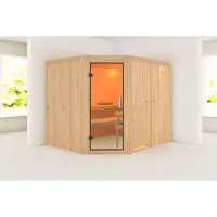 Karibu Sauna Innensauna Malin Eckeinstieg ohne Zubehör 231x196x198 cm ohne Dachkranz mit Klarglastür