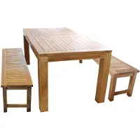 Mojawo Gartenmöbel Garnitur 3-tlg. Esstisch Teakholz 180x90x75cm + 2 Teakholz Bänke