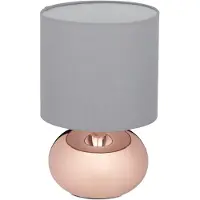 Relaxdays Nachttischlampe Touch dimmbar, moderne Touch Lampe mit 3 Stufen, E14, Tischlampe mit Kabel, 28 x 18 cm, kupfer