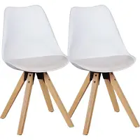 KADIMA DESIGN 2er Set Retro Esszimmerstuhl LIMA weiß, Polsterstuhl Skandinavisch Rückenlehne, Küchenstuhl Kunstleder gepolstert