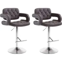 DELUKE 2er Set Barhocker BURID - Kunstleder Braun 62x55x103 cm Silber | Barstuhl Höhenverstellbar Mit Lehne Drehbar Tresenhocker Tresenstuhl Kneipenhocker