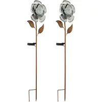 Etc-shop 2x LED Solar-Steckleuchte, Blumen Design, silber, H 75 cm