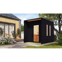 Karibu Saunahaus Außensauna Gartensauna Laguna schwarz lackiert ohne Zubehör 73mm gedämmte Elemente 220x288x244 cm