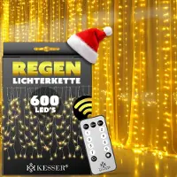 Kesser Regenlichterkette Lichterkette inkl Fernbedienung - 8 Leuchteffekte - Timer - In- & Outdoor Regenkette Deko Weihnachtsbeleuchtung Party