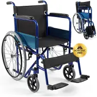 Mobiclinic Rollstuhl Faltbar Sitzfläche 46 cm Handbremse feste Arme und klappbare Fußstützen Farbe blau/schwarz Alcázar