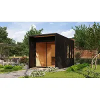 Karibu Saunahaus Außensauna Gartensauna Miramar schwarz lackiert Ofen 9 KW externe Strg easy 73mm gedämmte Elemente 425x217x242 cm