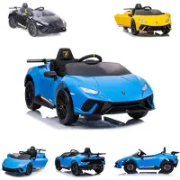 Es-toys Elektro Kinderauto "Lamborghini Huracan" - lizenziert - 12V Akku, 2 Motoren- 2,4Ghz Fernsteuerung, MP3, Ledersitz+EVA-Blau