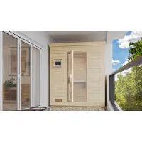 Karibu Saunahaus Außensauna Gartensauna Hytti 0 unbehandelt Ofen 9 KW externe Strg easy 38mm Massivholz 200x117x217 cm
