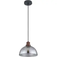 Etc-shop Hängeleuchte, braun, rund, Holz, rauch, schwarz matt