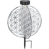 Etc-shop LED Solarleuchte, Lebensblume, silber-antik, rund, H 41 cm