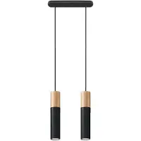 Etc-shop Pendelleuchte, Schwarz, Stahl, Holz, 2-flammig, L 34 cm