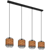 Etc-shop Hängeleuchte, 4 Flammig, Holzoptik, Metall schwarz, L 100 cm
