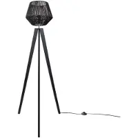 Paco Home Stehlampe Modern Wohnzimmer Schlafzimmer Rattan Optik Boho Korb Stehleuchte E27 Lampenschirm Schwarz (Ø33 cm) Lampenfuß Stehleuchte Schwarz