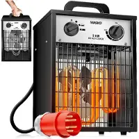 MASKO Elektroheizer Heizlüfter Bauheizer mit integriertem Thermostat elektrisch Heizgerät mit 3 Heizstufen Heizgebläse für Innen- und Außeneinsatz Überlastschutz Elektroheizgebläse
