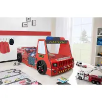 Aileenstore Autobett Kinder 90x200 cm Feuerwehrbett "Rio Firetruck" mit Bettwäsche